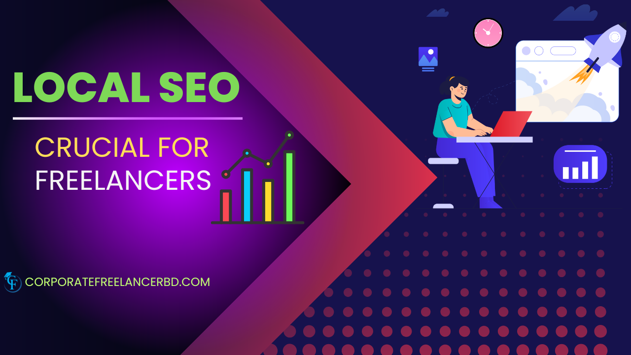 "Corporate freelancer optimizing local SEO on laptop with map and search results"