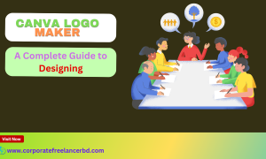 Image Alt Text: "Small business owner designing a colorful logo using Canva's logo maker tools on laptop"