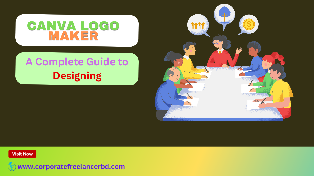 Image Alt Text: "Small business owner designing a colorful logo using Canva's logo maker tools on laptop"