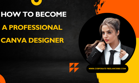 "Professional Canva designer creating social media graphics on laptop"