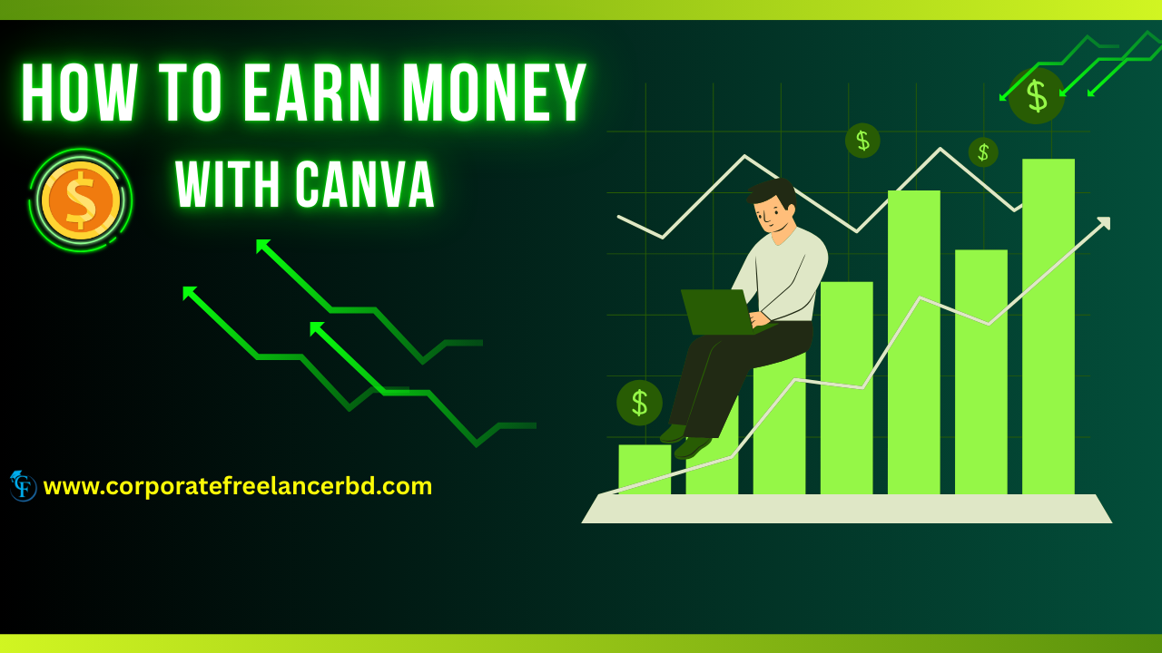 "Freelancer smiling while making money designing social media graphics in Canva"