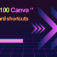 "Designer's hands using keyboard shortcuts while creating graphics in Canva on a laptop"